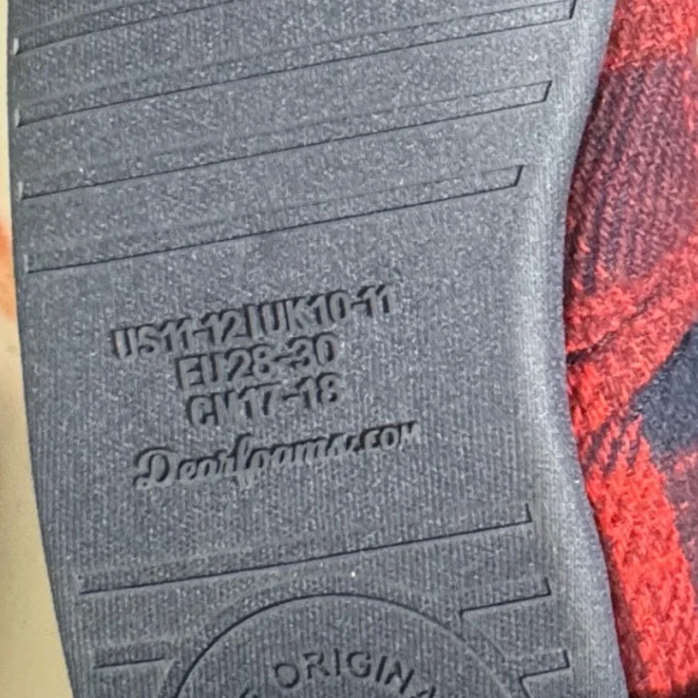 Dearfoams Kids LIL BEAR Plaid‎ Flannel Cozy Slippers Size 11-12 US
